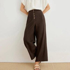 Lintico espresso 100% linen button-fly wide-leg pants LILIA size XL